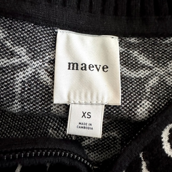 Anthropologie Maeve Montana Mock Neck Half Zip Sweater Black White Size XS - Picture 9 of 13